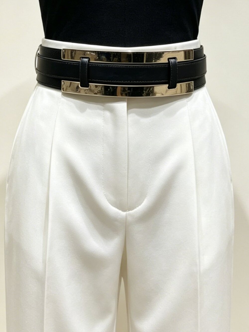 Express Black Stretch Belt with Long Silver Metallic Buckle